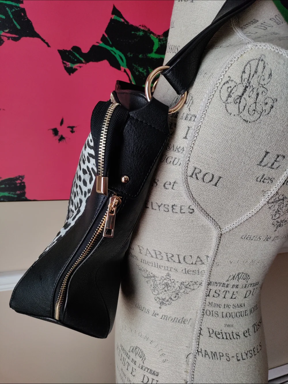NWOT Maya Leopard Print Black & White Hobo Bag